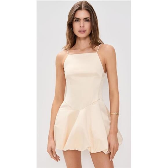 LOVESHACKFANCY Jake Mini Dress Champagne Satin Corset Coquette Tulle Bubble Hem - Picture 2 of 7